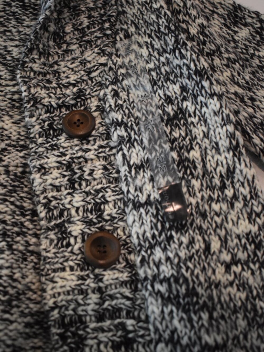 New Twik Simons Black White Marled Chunky Knit Cardigan Elbow Patches Medium - Picture 3 of 7